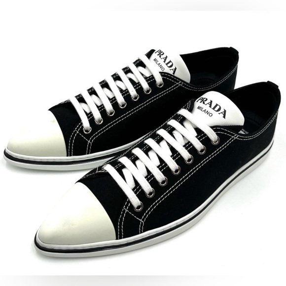 Prada Point-Toe Canvas Sneakers - Picture 3 of 8
